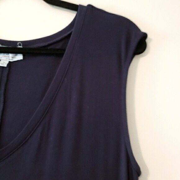 Joan Vass Navy Midi Dress Cap Sleeeve Stretch Jersey Knit Medium - Picture 3 of 6